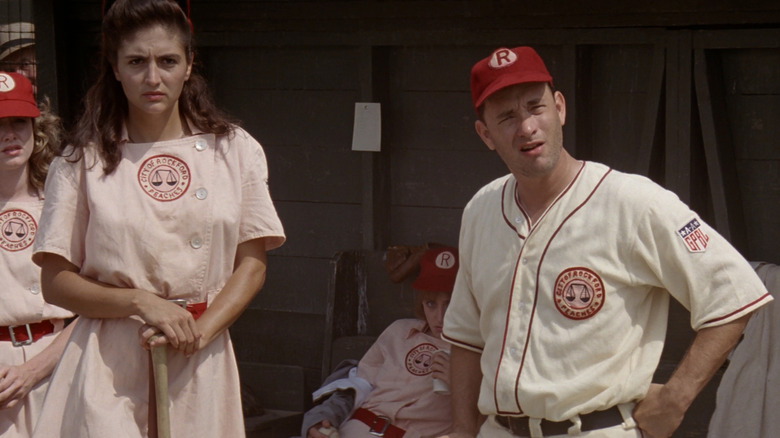 Hanks as Jimmy Dugan in the dugout