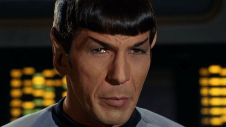 Leonard Nimoy raises an eyebrow as Spock in the 