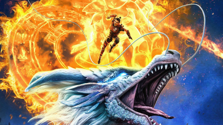 Our hero riding on a dragon's head on the poster for Ne Zha 2