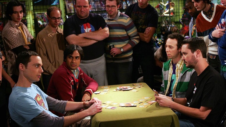 Jim Parsons as Sheldon, Kunal Nayyar as Raj, Kevin Sussman as Stuart, and Wil Wheaton as himself on The Big Bang Theory