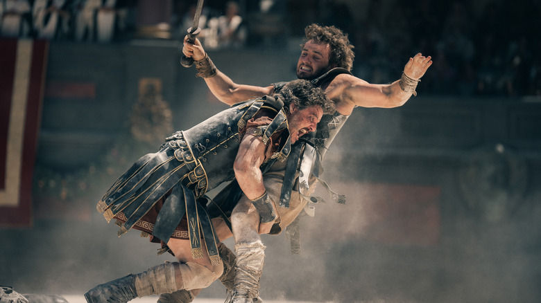 Pedro Pascal and Paul Mescal fighting in Gladiator II