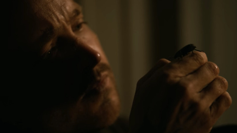 Aaron Paul as Jesse Pinkman looking at a beetle in his hands in El Camino: A Breaking Bad Movie