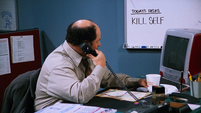 Jason Alexander as Earl looks at his to-do list for the day on Friends. (His only task: "Kill Self.")