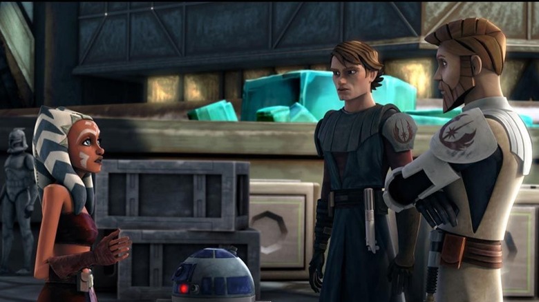 Ahsoka, Anakin, and Obi-Wan Kenobi in Star Wars: The Clone Wars