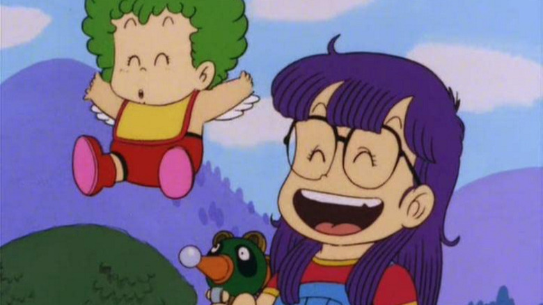 Dr. Slump Arale laughs with gun Gatchan laughs