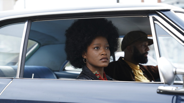 Keke Palmer and Common in a 1970s car