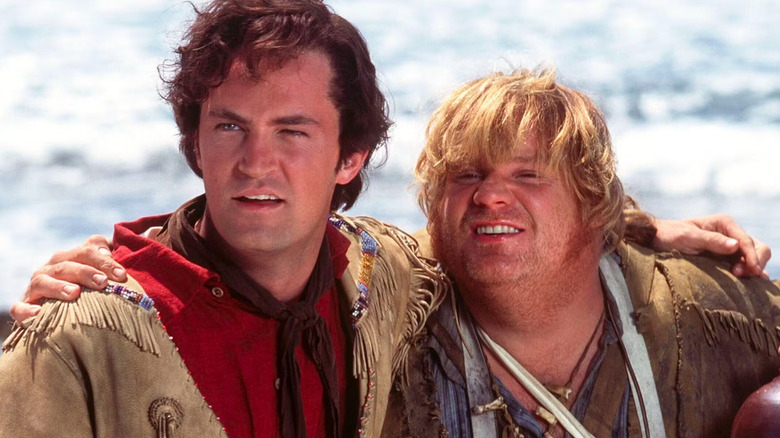 Chris Farley and Matthew Perry outside Almost Heroes