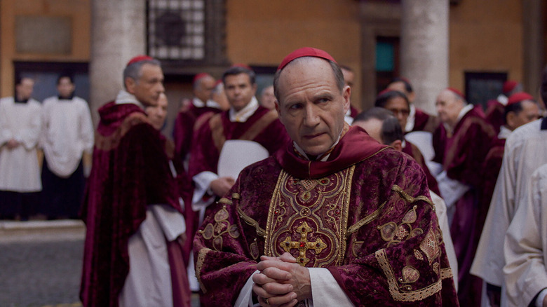 Cardinal Lawrence looks serious in Conclave