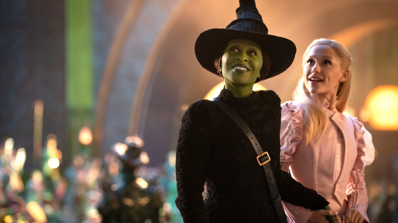 Elphaba and Galinda marvel at Emerald City in Wicked