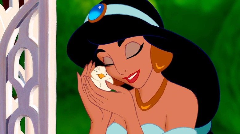 Jasmine holding a bird in Aladdin