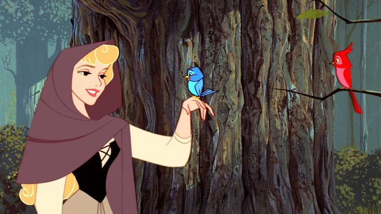 Princess Aurora holding a bluebird in Sleeping Beauty