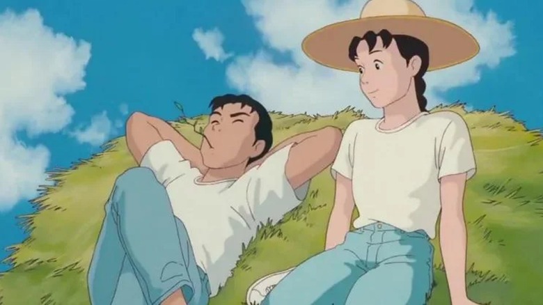 Taeko and Toshio enjoy a haystack in Only Yesterday