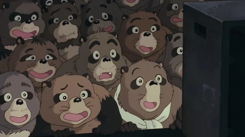 Multiple tanuki watch television in Pom Poko