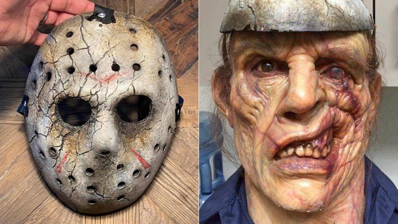 Jason Voorhees's cracked mask and disfigured face