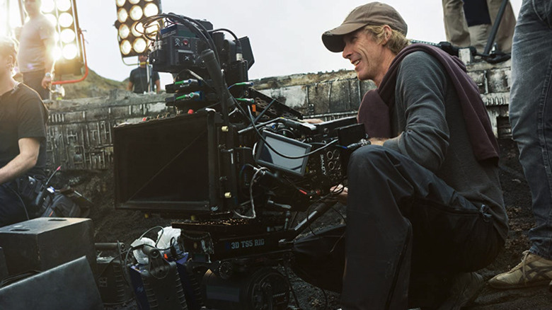 Michael Bay on the set of a Transformers film