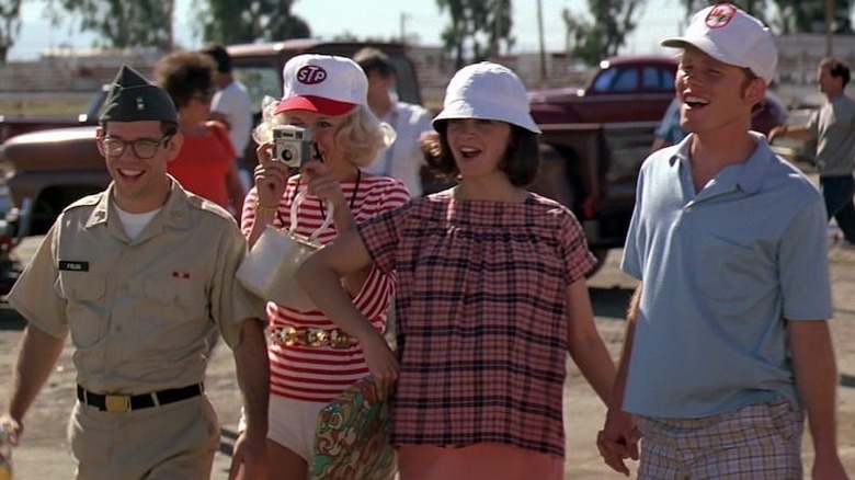 Charles Martin Smith, Candy Clark,  Cindy Williams, and Ron Howard in More American Graffiti