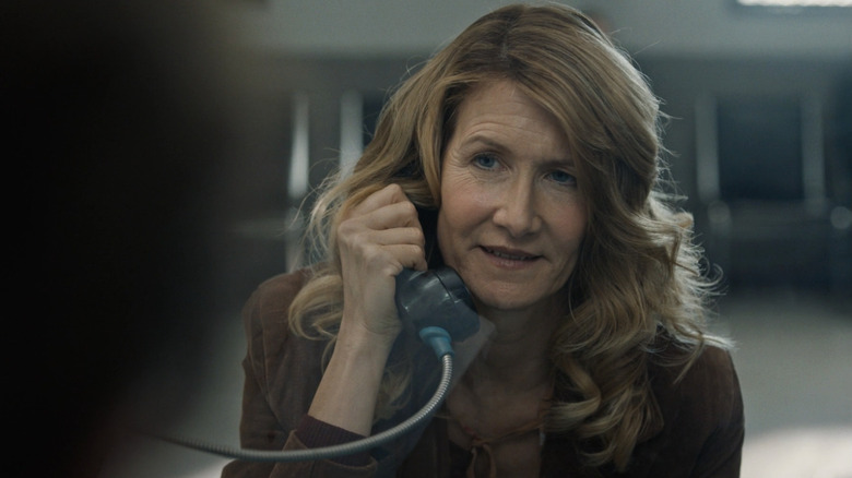 Laura Dern's Elizabeth Gilbert talks on a prison phone in Trial by Fire