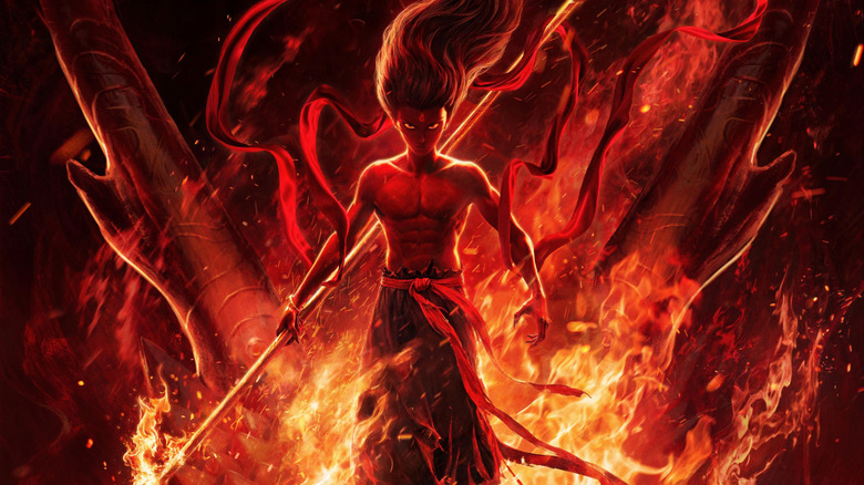 Ne Zha bathed in flame on the poster for Ne Zha 2