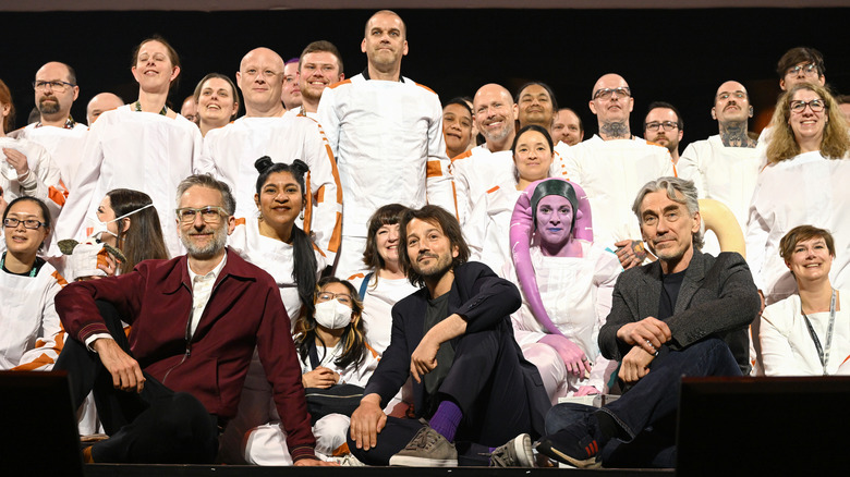 Cosplayers on stage with Michael Wilkinson, Diego Luna and Tony Gilroy at Star Wars Celebration 2023