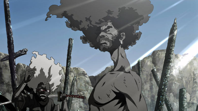 Afro Samurai looks over shoulder