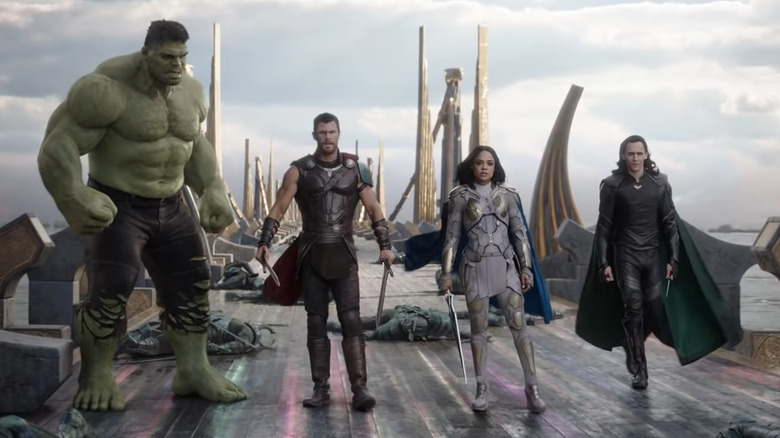Mark Ruffalo, Chris Hemsworth, Tessa Thompson, and Tom Hiddleston in Thor: Ragnarok