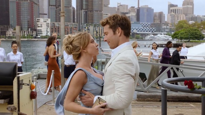 Sydney Sweeney and Glen Powell gaze at each other in Anyone But You