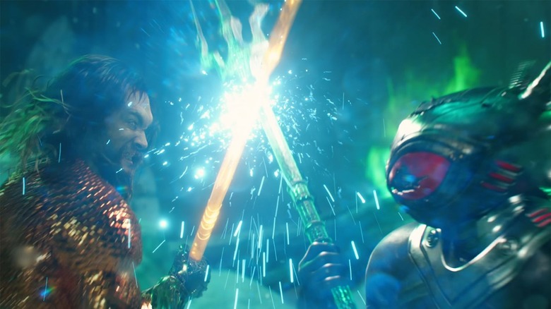 Aquaman clashing with Black Manta in Aquaman and the Lost Kingdom