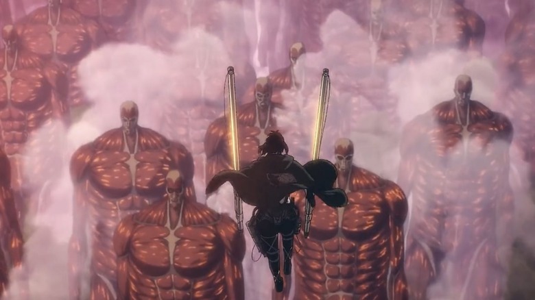 Hange faces an army of Colossal Titans in Attack on Titan