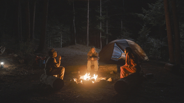 Elliott sitting with her friends by a campfire in My Old Ass