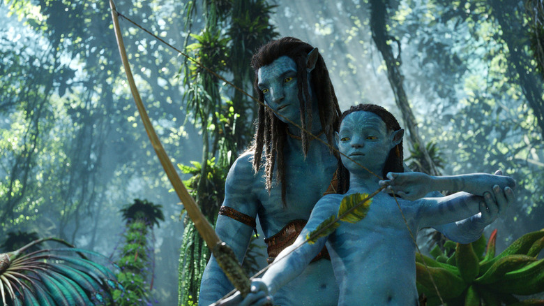 Jake and his child in Avatar: The Way of Water