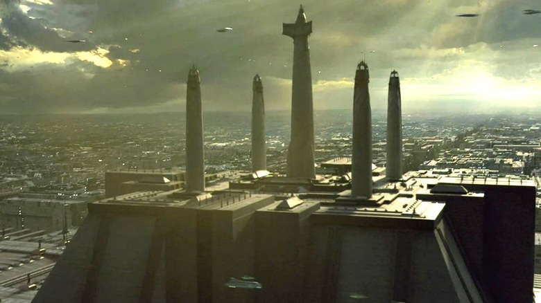 ships fly by jedi temple