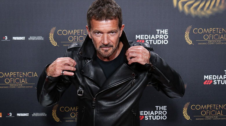 Antonio Banderas wearing leather jacket