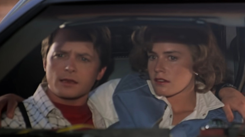 Marty and Jennifer sit in a car in Back to the Future Part 2