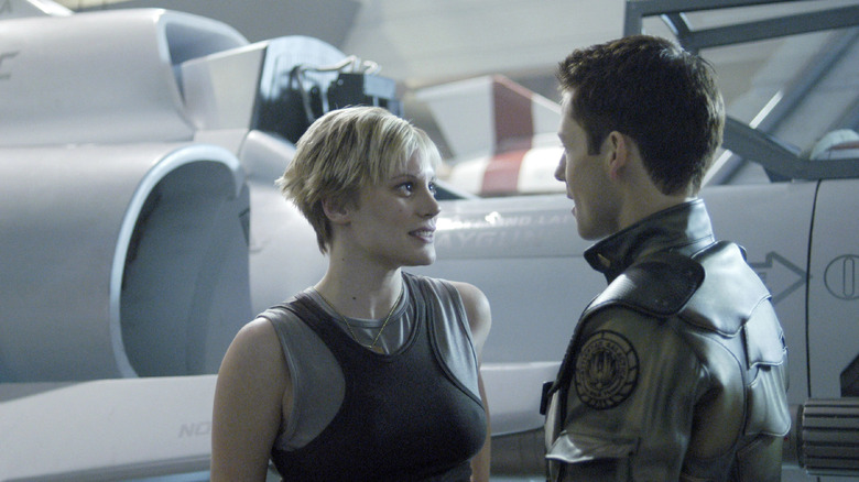 Katee Sackhoff and Jamie Bamber in Battlestar Galactica