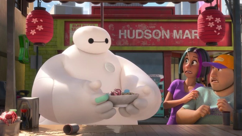 Baymax shares some food with hungry citizens in "Baymax!"