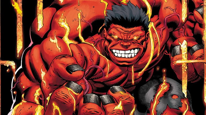 The Red Hulk grinning