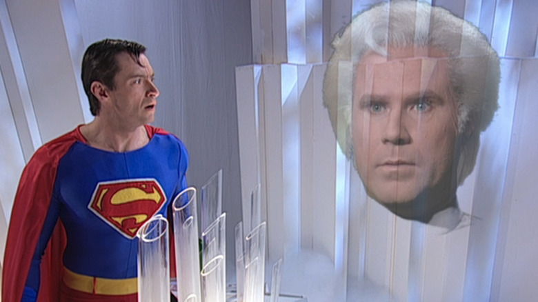 Hugh Jackman como Superman e Will Ferrell como Jor-El no Saturday Night Live