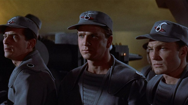 Leslie Nielsen and co-stars in Forbidden Planet