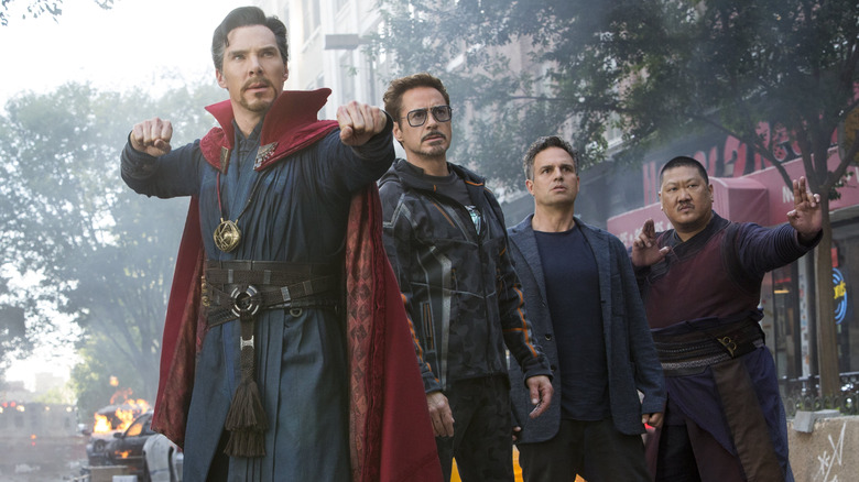 Doctor Strange, Iron Man, the Hulk, and Wong in Avengers: Infinity War