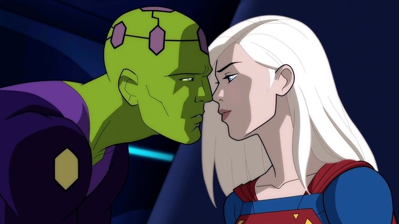 Brainiac and Supergirl about to share a kiss