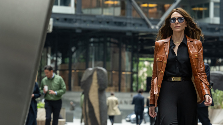 Cate Blanchett as spy Kathryn St. Jean walking outside with sunglasses on in Black Bag