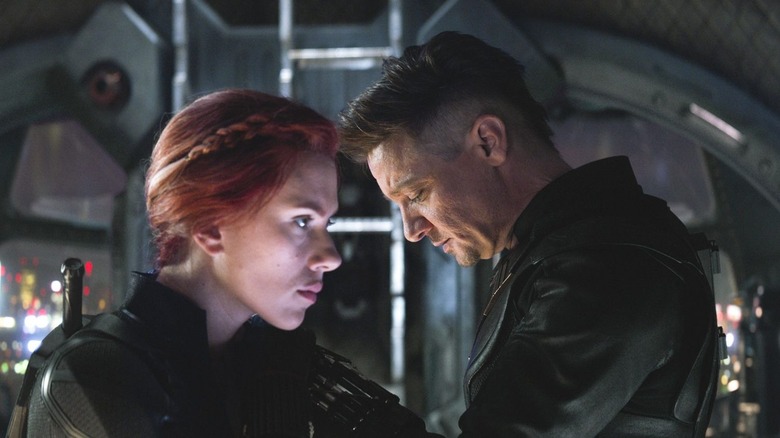 Clint and Natasha talk on a spacecraft in Avengers: Endgame