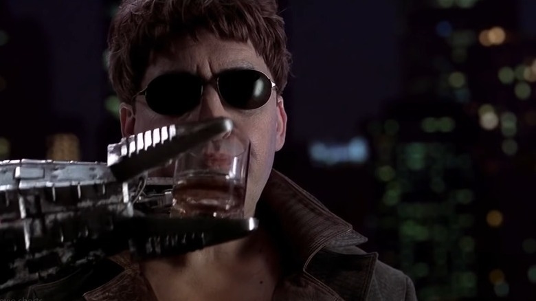 Doctor Octopus drinking whiskey using a metal arm