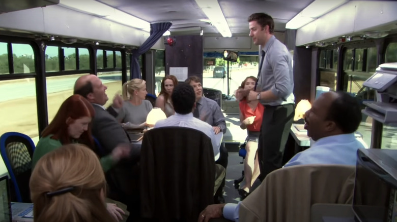 The Office cast sit on a bus in The Office