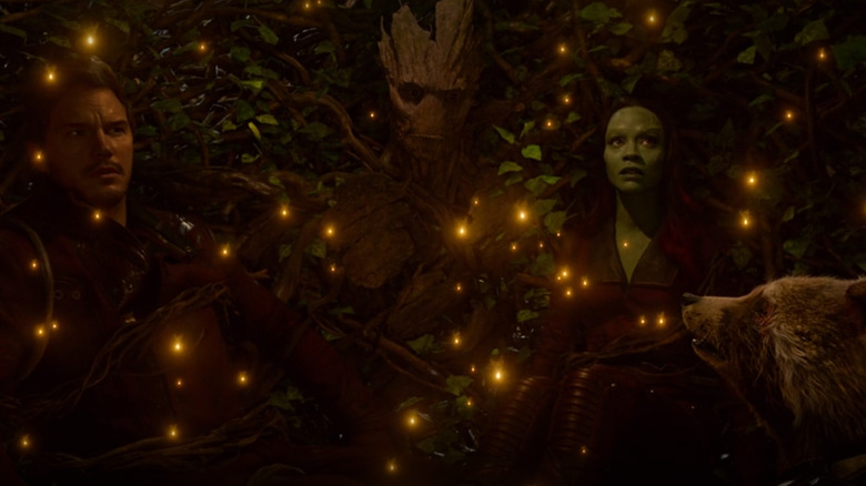 Inside Groot's protective sphere in Guardians of the Galaxy.