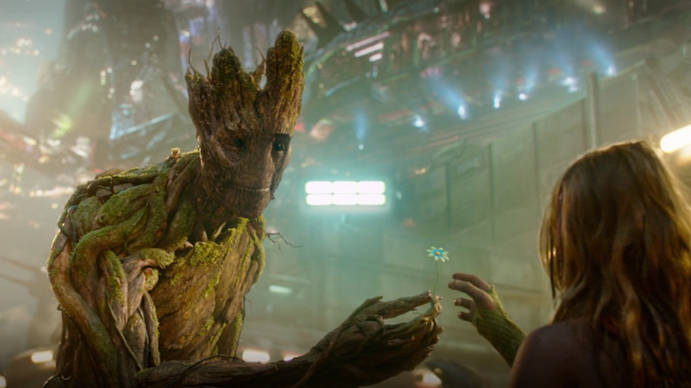 Groot grows a flower in Guardians of the Galaxy.