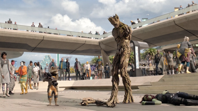 Groot loses a limb or two in Guardians of the Galaxy.