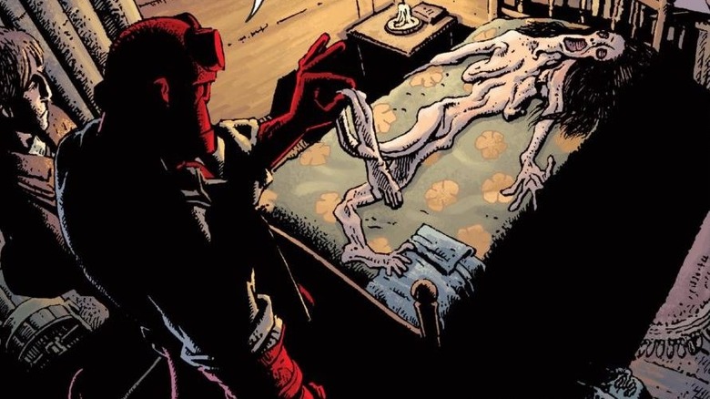 Hellboy finds an abandoned skinsuit in The Crooked Man