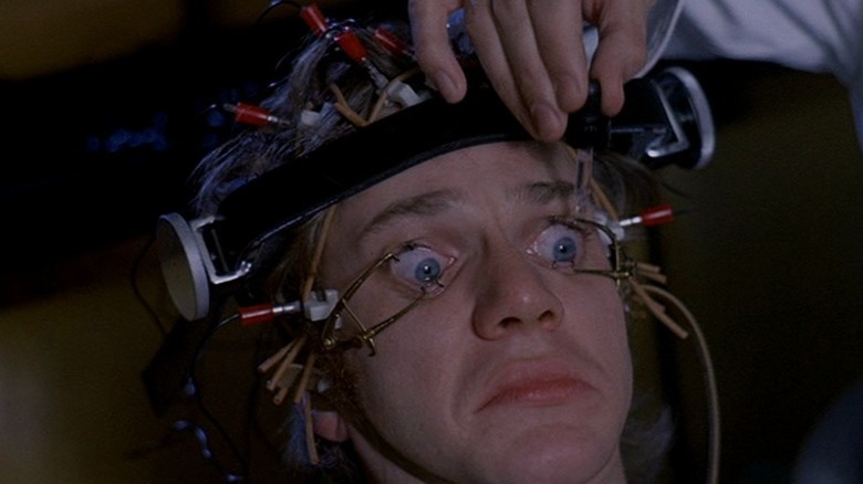 Alex DeLarge with his eyes locked open by speculums in A Clockwork Orange