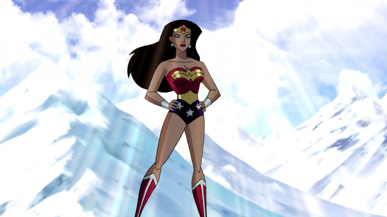 Wonder Woman in Justice League Unlimited standing on top of icy mountains